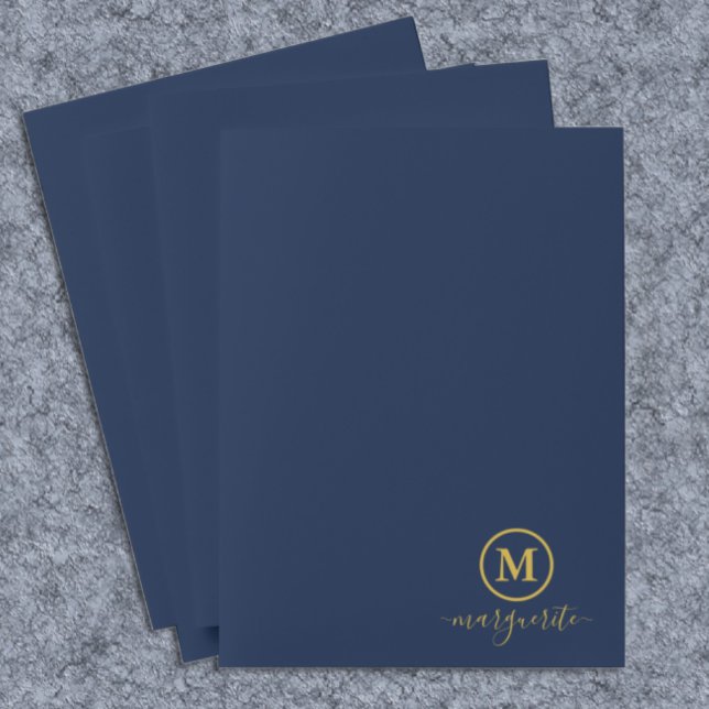 Navy Blue and Gold Monogram Pocket Folder (Creator Uploaded)
