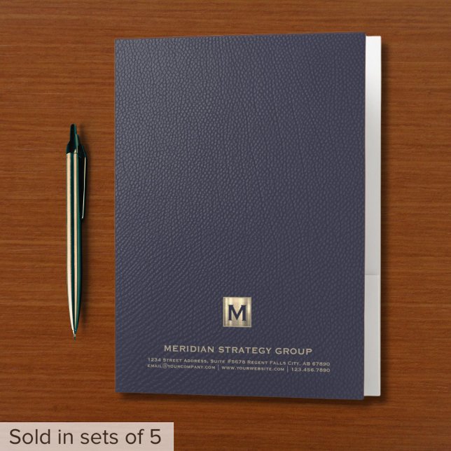 Navy Blue and Gold Monogram Pocket Folder (Creator Uploaded)