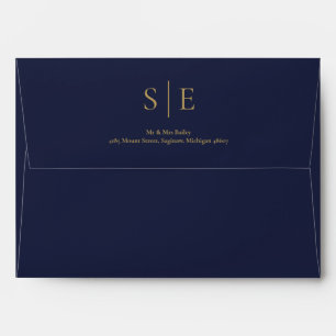 Navy Blue And Gold Monogram Return Address Envelope