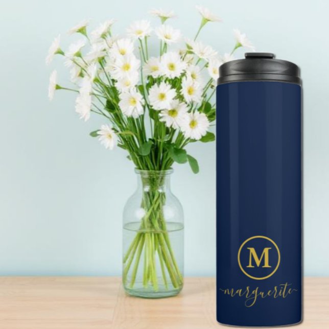 Navy Blue and Gold Monogram Thermal Tumbler (Creator Uploaded)