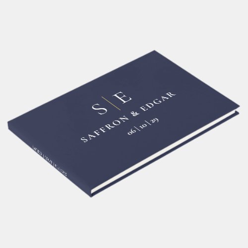 Navy Blue And Gold Monogram Wedding Guest Book