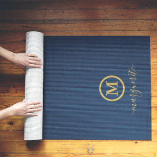 Navy Blue and Gold Monogram Yoga Mat