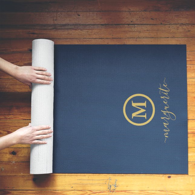Navy Blue and Gold Monogram Yoga Mat (Creator Uploaded)