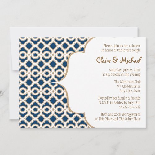 Navy Blue and Gold Moroccan Couples Wedding Shower Invitation