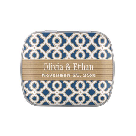 Navy Blue And Gold Moroccan Wedding Favor Jelly Belly Candy Tin