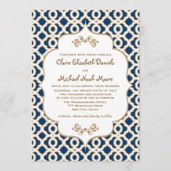 Navy Blue And Gold Moroccan Wedding Invitations by OccasionInvitations at Zazzle