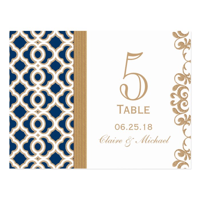 Navy Blue and Gold Moroccan Wedding Table Number Post Cards