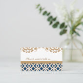 Navy Blue and Gold Moroccan Wedding Table Place Place Card (Standing Front)