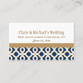 Navy Blue and Gold Moroccan Wedding Table Place Place Card (Back)