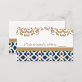 Navy Blue and Gold Moroccan Wedding Table Place Place Card (Front/Back)