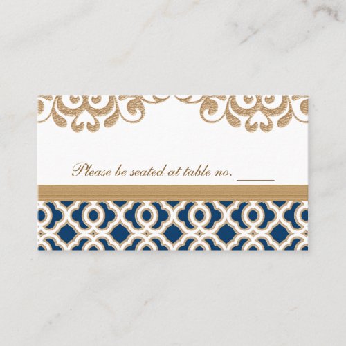 Navy Blue and Gold Moroccan Wedding Table Place Place Card