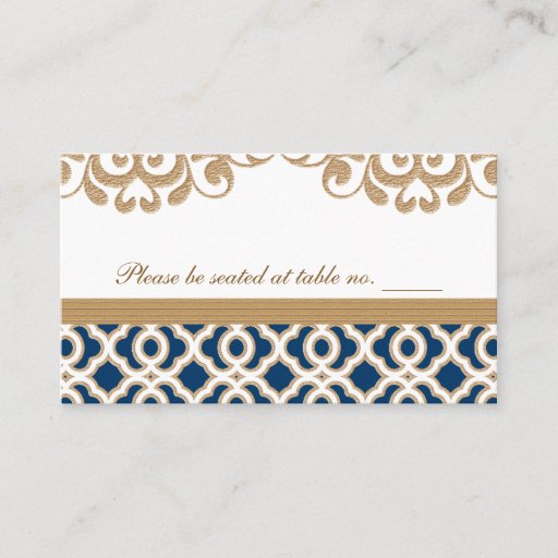 Customizable Navy Blue and Gold Moroccan Wedding Table Place Business Cards