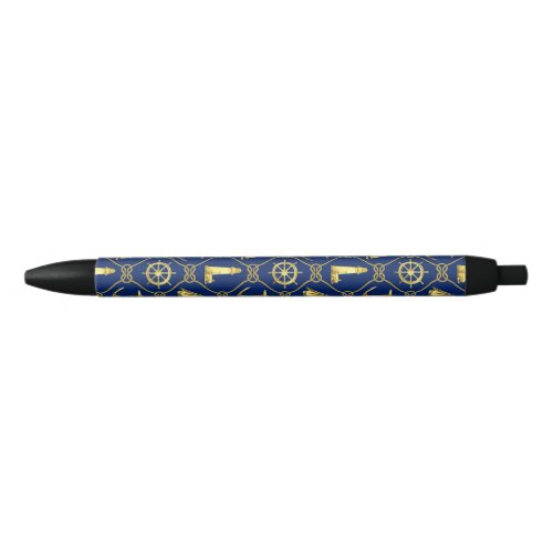 Navy Blue and Gold Nautical Black Ink Pen