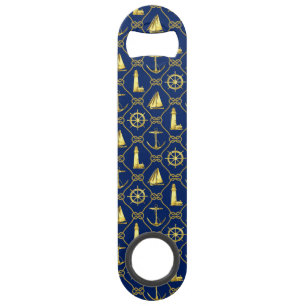 Navy Blue and Gold Nautical Maritime Sailboat Bar Key