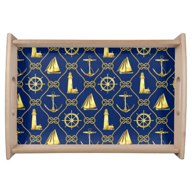 Navy Blue and Gold Nautical Serving Tray (Front)