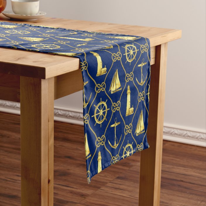 blue and gold table runner