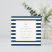 Navy Blue and Gold Nautical Stripes Baby Shower Invitation (Standing Front)
