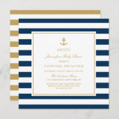 Navy Blue and Gold Nautical Stripes Baby Shower Invitation (Front/Back)