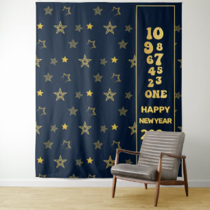 Navy Blue and Gold New Years Eve Countdown Party Tapestry