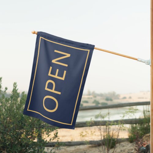 Navy Blue and Gold Open Flag Small Business Sign
