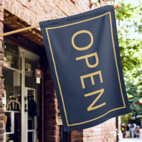 Navy Blue and Gold Open Flag Small Business Sign