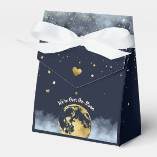 Navy Blue and Gold Over the Moon Baby Shower Favor Boxes