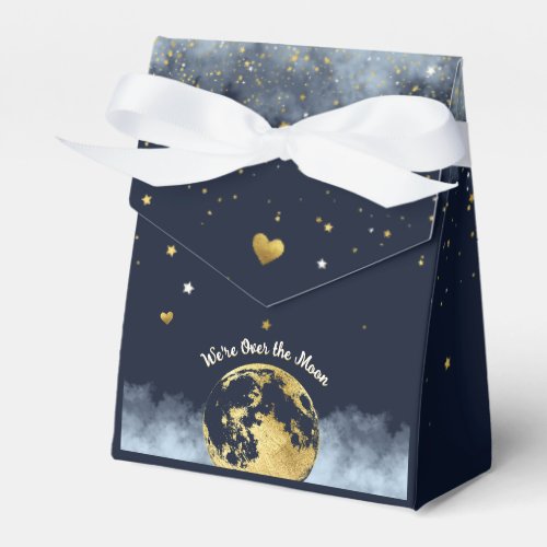 Navy Blue and Gold Over the Moon Baby Shower Favor Boxes