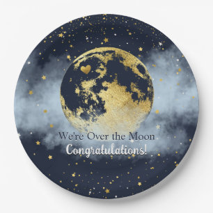 Navy Blue and Gold Over the Moon Congratulations Paper Plates