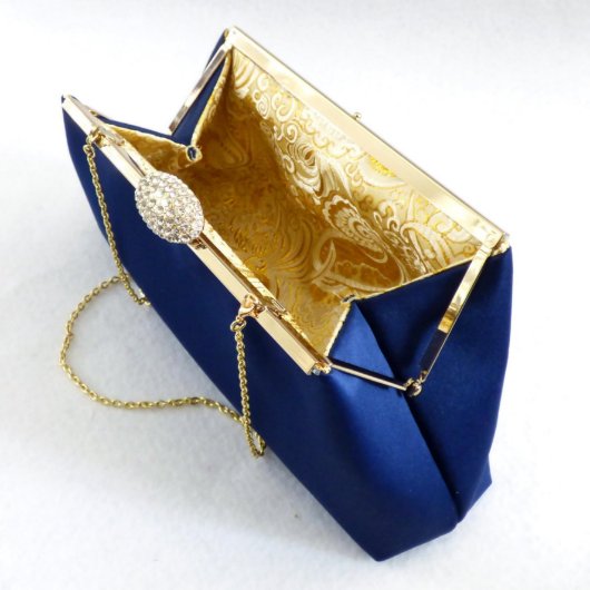 Navy Blue And Gold Paisley Monogram Clutch (Inside)