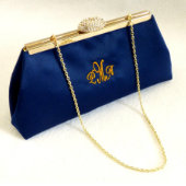 Navy Blue And Gold Paisley Monogram Clutch (Front)