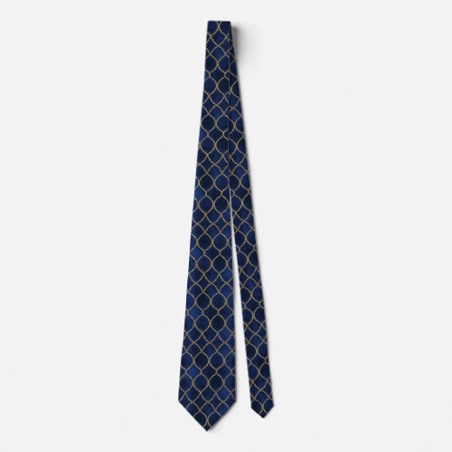 Navy Blue and Gold Pattern Neck Tie
