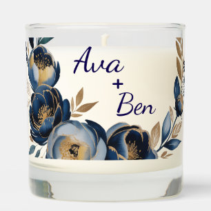 Navy Blue and Gold Peony Flower Wedding Scented Candle