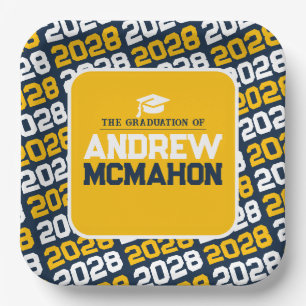 Navy Blue and Gold Personalized Graduation Paper Plates