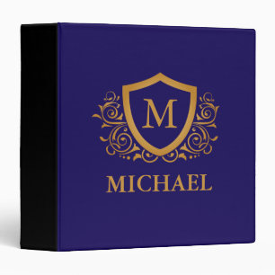 Navy Blue and Gold Personalized Monogram Name 3 Ring Binder