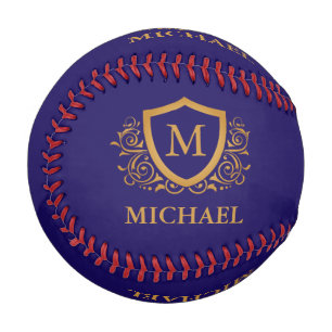 Navy Blue and Gold Personalized Monogram Name Baseball