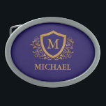 Navy Blue and Gold Personalized Monogram Name Belt Buckle<br><div class="desc">Navy Blue and Gold Personalized Stylish Monogram Name. For further customization,  please click the "Customize it" button and use our design tool to modify this template.</div>