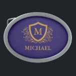 Navy Blue and Gold Personalized Monogram Name Belt Buckle<br><div class="desc">Navy Blue and Gold Personalized Stylish Monogram Name. For further customization,  please click the "Customize it" button and use our design tool to modify this template.</div>