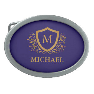 Navy Blue and Gold Personalized Monogram Name Belt Buckle