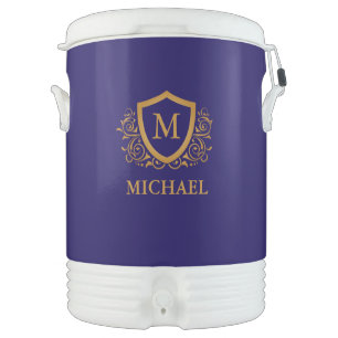 Navy Blue and Gold Personalized Monogram Name Beverage Cooler