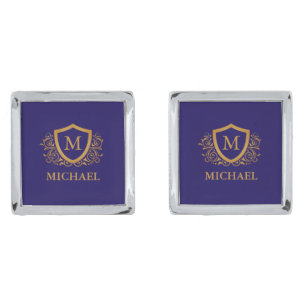 Navy Blue and Gold Personalized Monogram Name Cufflinks