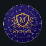 Navy Blue and Gold Personalized Monogram Name Dart Board<br><div class="desc">Navy Blue and Gold Personalized Stylish Monogram Name. For further customization,  please click the "Customize it" button and use our design tool to modify this template.</div>