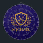 Navy Blue and Gold Personalized Monogram Name Dart Board<br><div class="desc">Navy Blue and Gold Personalized Stylish Monogram Name. For further customization,  please click the "Customize it" button and use our design tool to modify this template.</div>