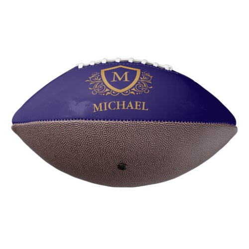 Navy Blue and Gold Personalized Monogram Name Football