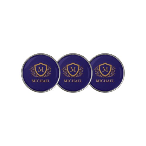 Navy Blue and Gold Personalized Monogram Name Golf Ball Marker