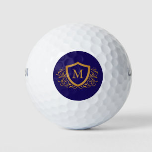 Navy Blue and Gold Personalized Monogram Name Golf Balls