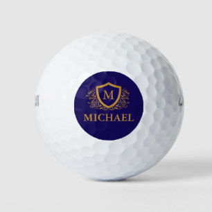 Navy Blue and Gold Personalized Monogram Name Golf Balls