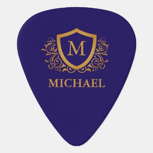 Navy Blue and Gold Personalized Monogram Name Guitar Pick