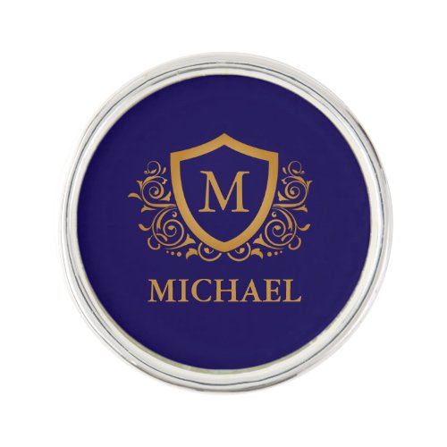 Navy Blue and Gold Personalized Monogram Name Lapel Pin