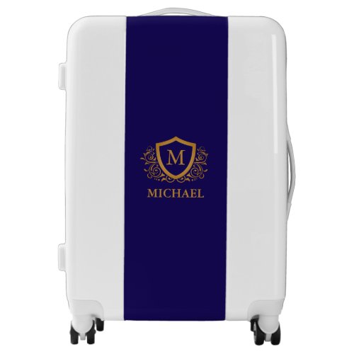 Navy Blue and Gold Personalized Monogram Name Luggage