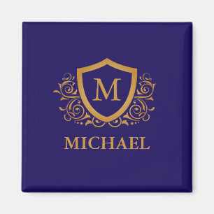 Navy Blue and Gold Personalized Monogram Name Magnet